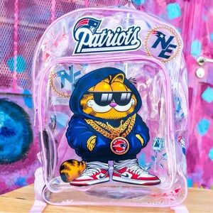 NEW ENGLAND PATRIOTS Garfield The Cat Clear Backpack 15” - Pink | Handmade